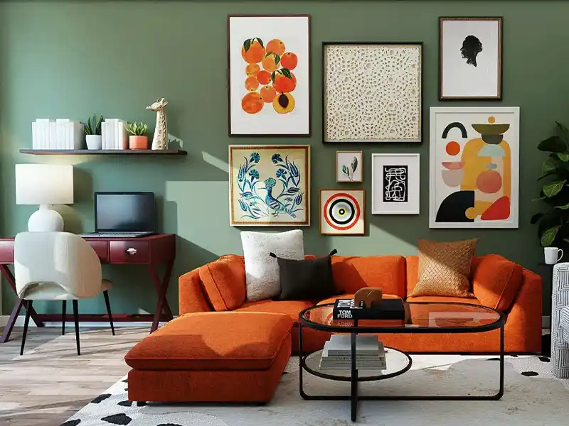 Réalisation d'un mur tendu avec une toile de couleur verte par P2M